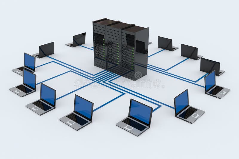 Red de ordenadores con el servidor