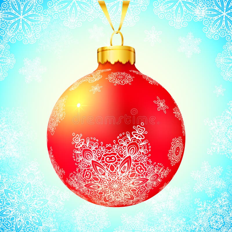 Red Decorated Christmas Ball with Snowflakes Stock Vector