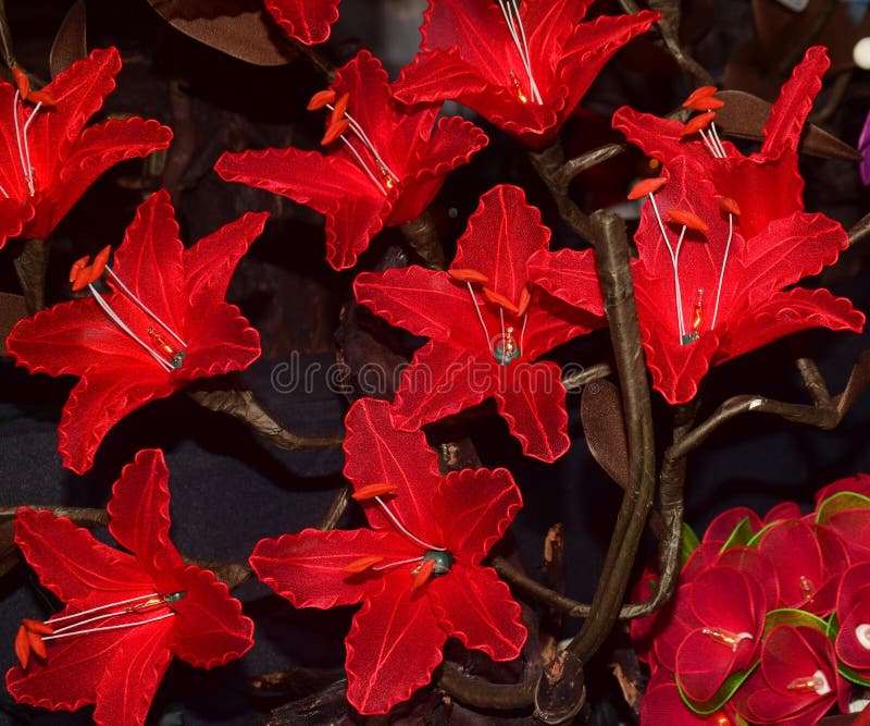 Red Decorative Plastic Flowers Stock Image Image of interior, closed