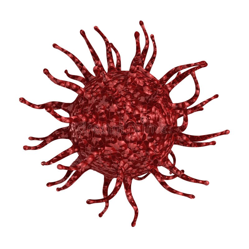 Red deleterious virus cell on white background