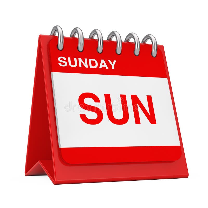 Red Desktop Calendar Icon Showing a Sunday Page. 3d Rendering Stock