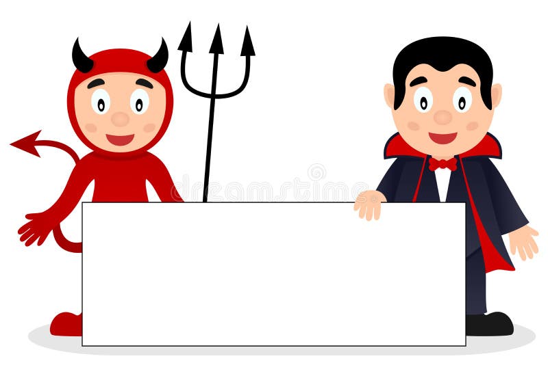 Red Devil & Dracula with Blank Banner stock illustration