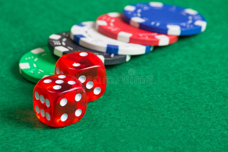 Red Dice on a Casino Table with Chips Stock Photo Image of gamble