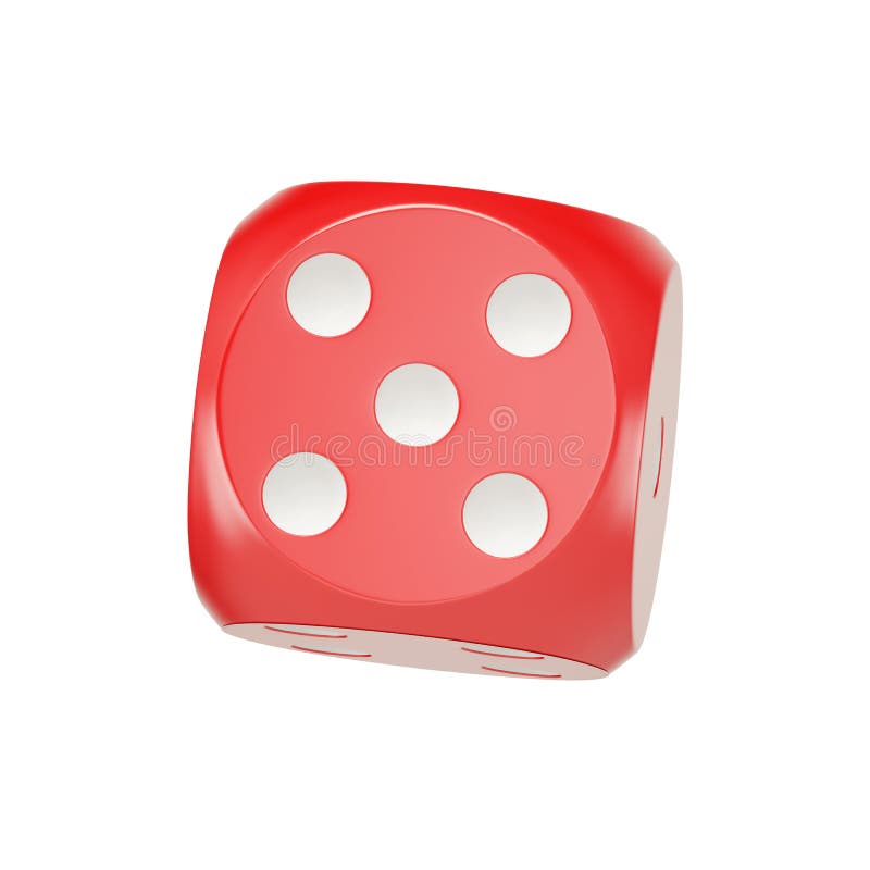 Red dice for games and casinos, 5 points, 3D illustration