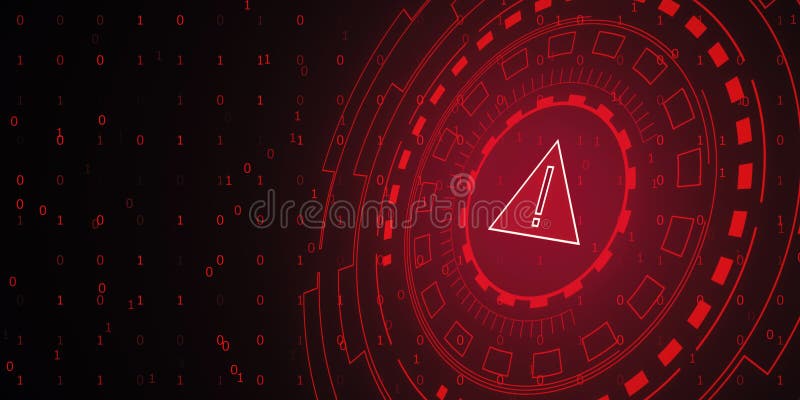Red digital warning sign with exclamation mark on binary code background. 3D Rendering stock illustration