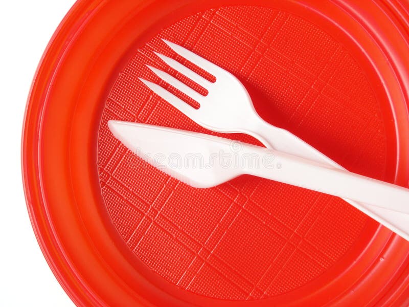 Red disposable plate stock image. Image of bright, tableware 11406399