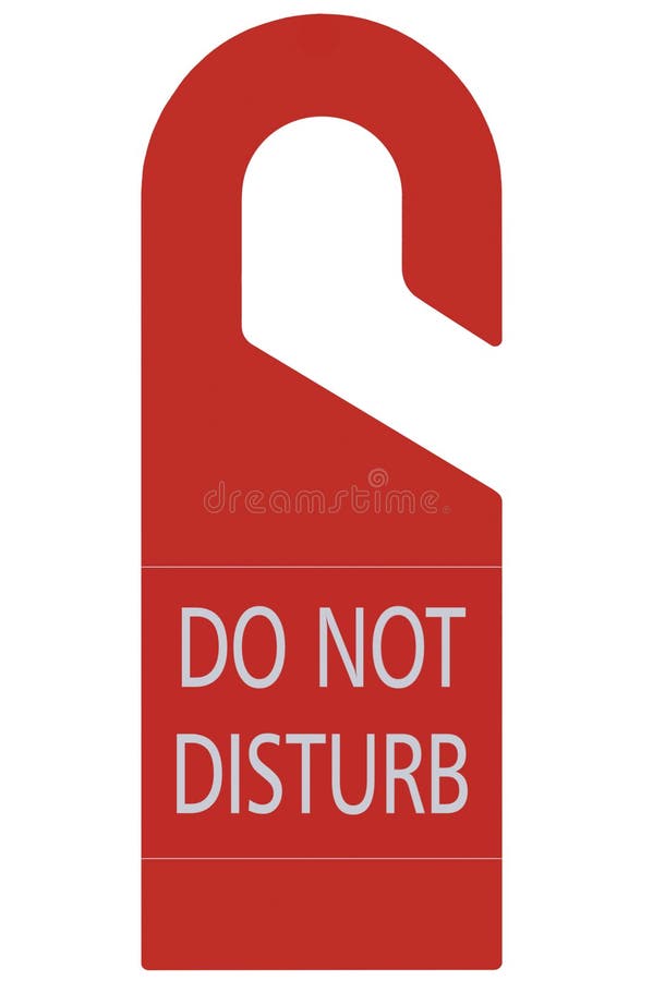 Red Do Not Disturb Door Handle Cardboard Tag, Vertical Isolated Hanger Sign Macro Closeup, English Text, Large Detailed EN Warning Request Label Concept