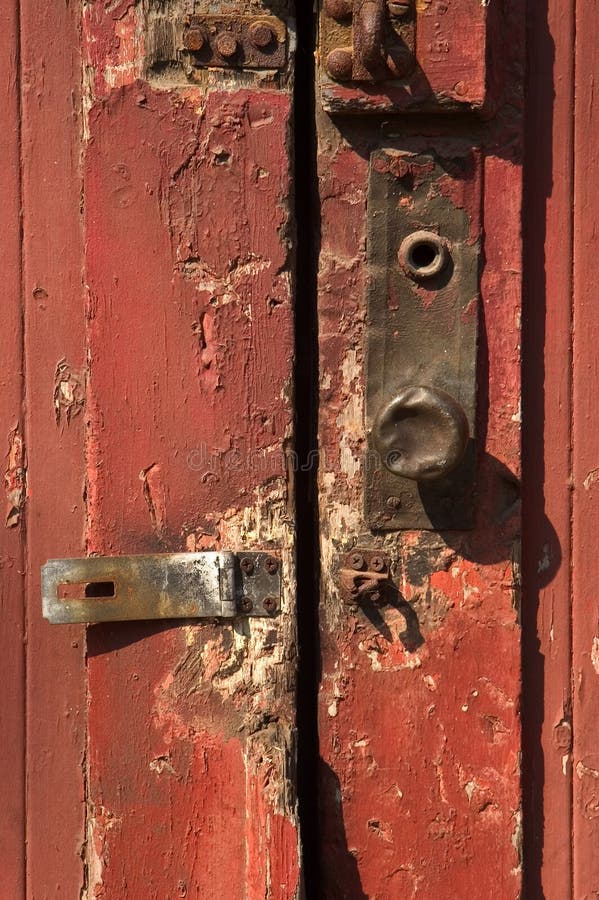 Red door with metal door knob