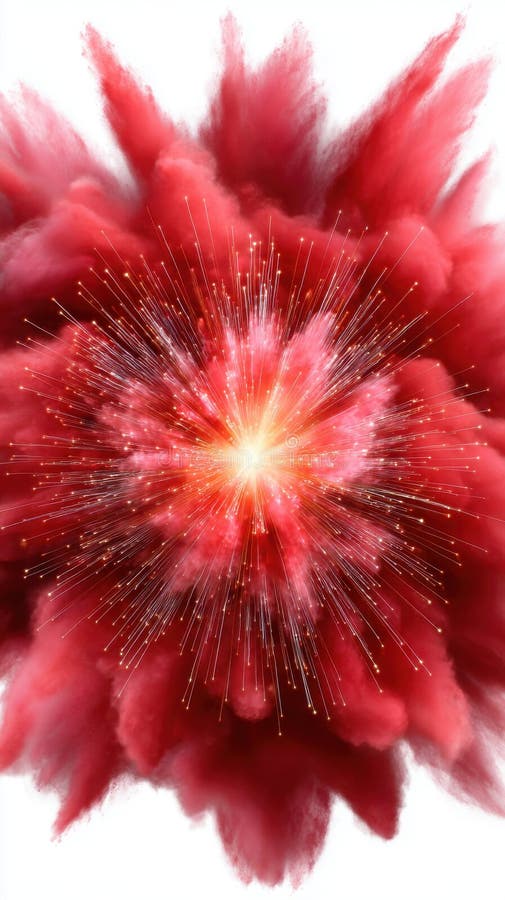 Red Dust Explosion with Light Rays, Abstract Particle Burst, Festive Celebration Background royalty free stock images