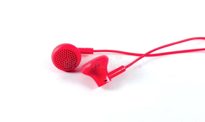 Red earphones isolated on white background