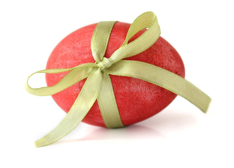 Red Easter Egg tied with a ribbon