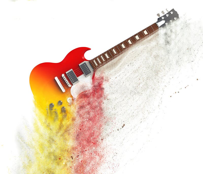 Red Electric Guitar Disintegrating Particle FX Stock Illustration