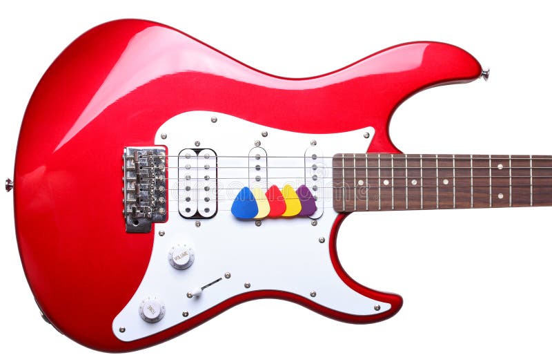 Red Electric Guitar and Picks Isolated Stock Photo Image of pick