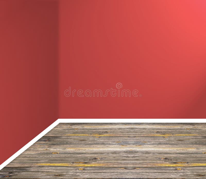Empty Room Corner with Wooden Floor and Yellow Wall Stock Photo Image