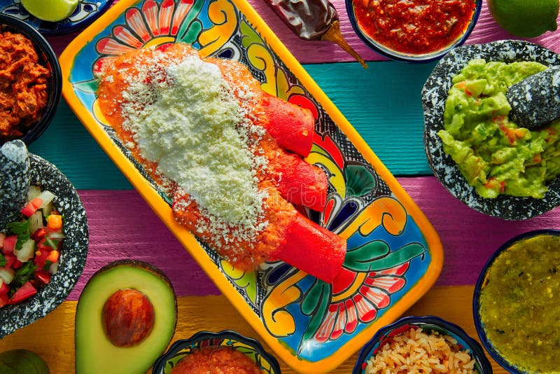 Red enchiladas Mexican food with guacamole stock photography Red enchiladas Mexican food with guacamole stock photography