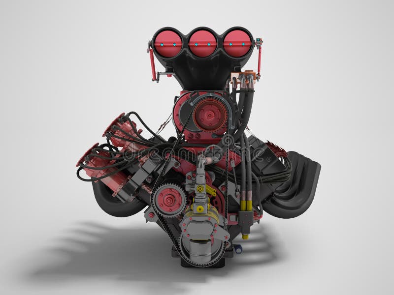 Red Engine with Supercharger Front View 3d Render on White Background No  Shadow Stock Illustration - Illustration of diesel, explosion: 125986395