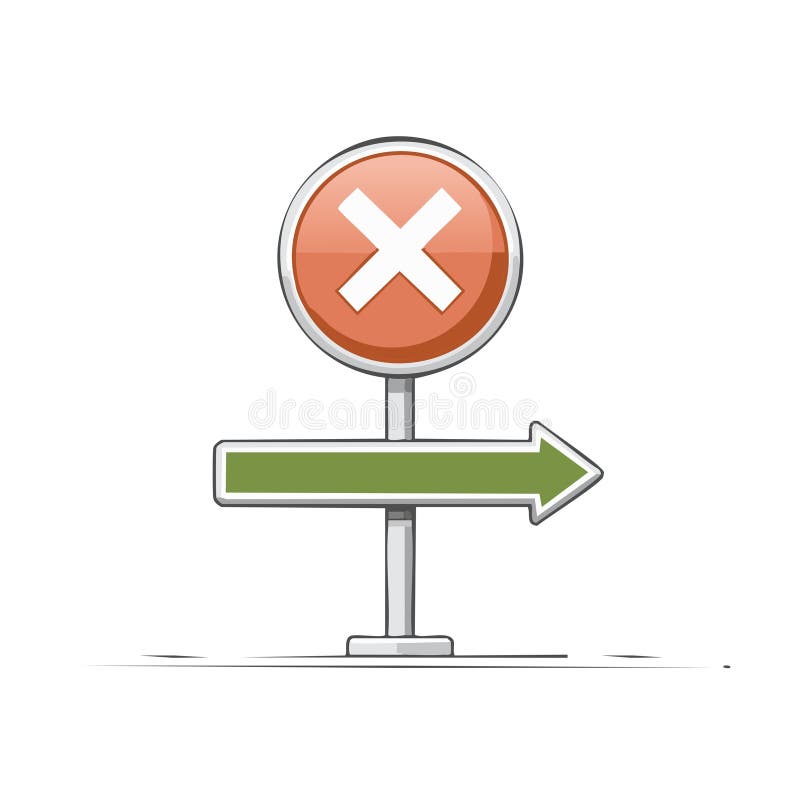 Red X error mark and green arrow direction signpost icon illustration royalty free illustration