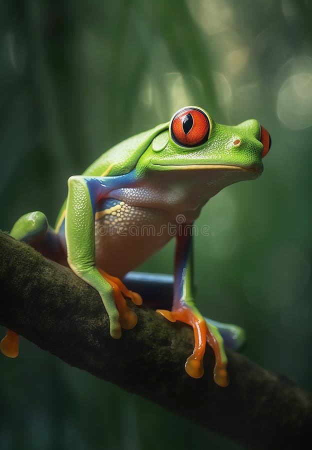 Red Eyed Tree Frog on a branch. Illustration vector illustration.