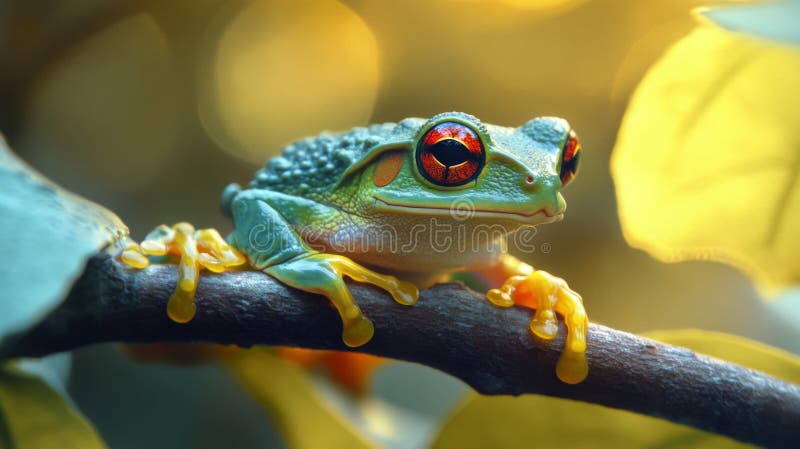 Red Eyed Tree Frog on Branch Close Up royalty free illustration