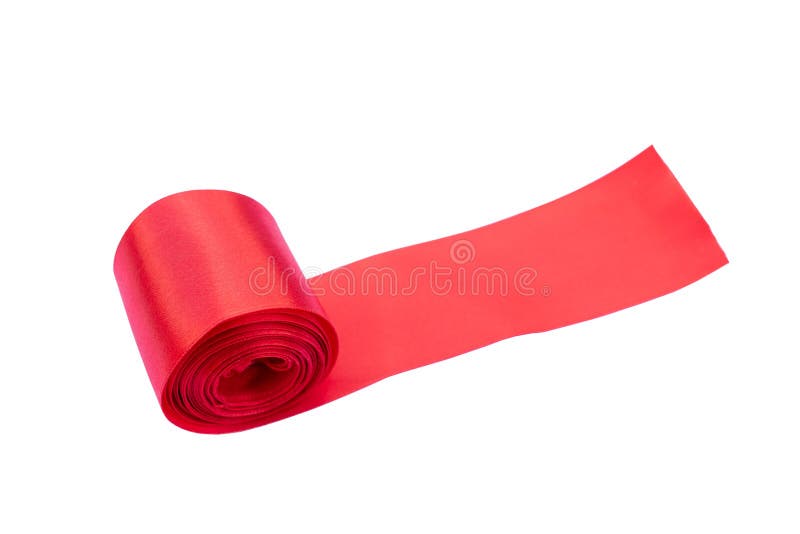 Red Fabric Tape Rolled into an Elongated Strip Isolated on White Stock