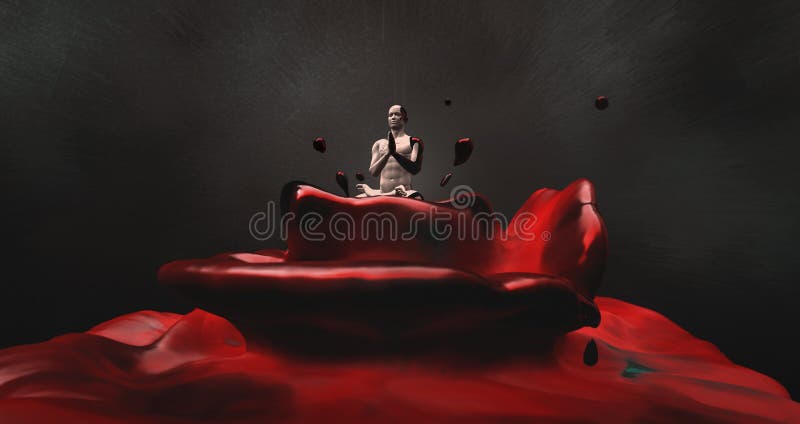 Red Fantasy Rose Sculpture With A Man In Meditation royalty free illustration Red Fantasy Rose Sculpture With A Man In Meditation royalty free illustration