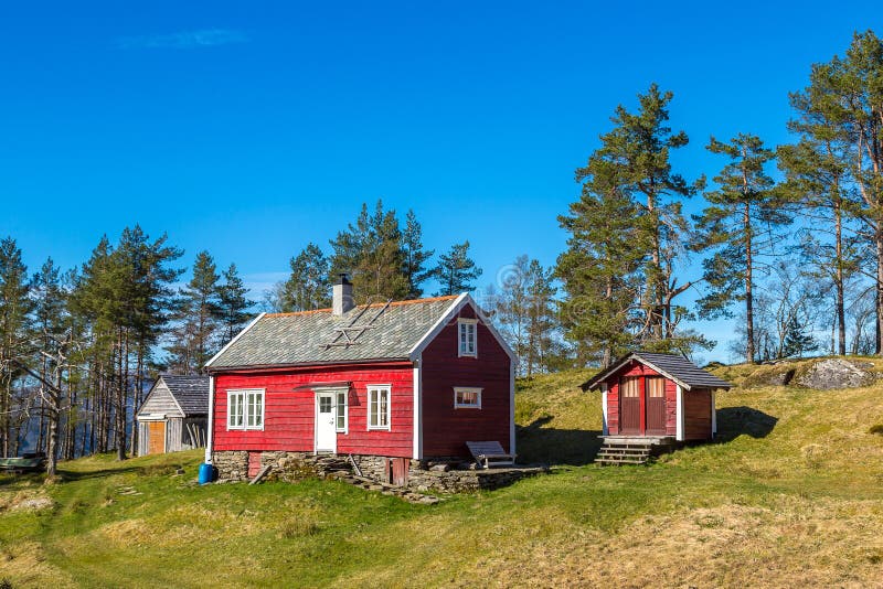 Red farm house in Norway stock photo. Image of facade 189663166