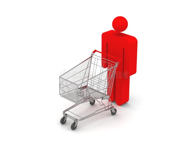 Red figurine with shopping cart