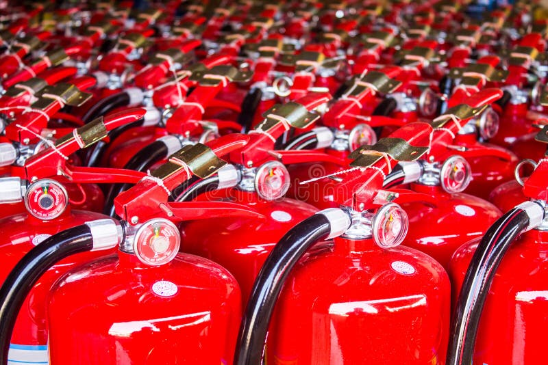 Red fire extinguishers royalty free stock photo