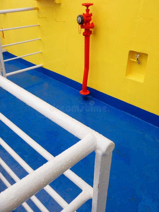 Red Fire Hose Connection On Ferry Boat Deck Stock Photo Image of