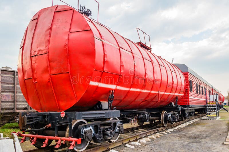 Red Fire Train on the Track Stock Image Image of
