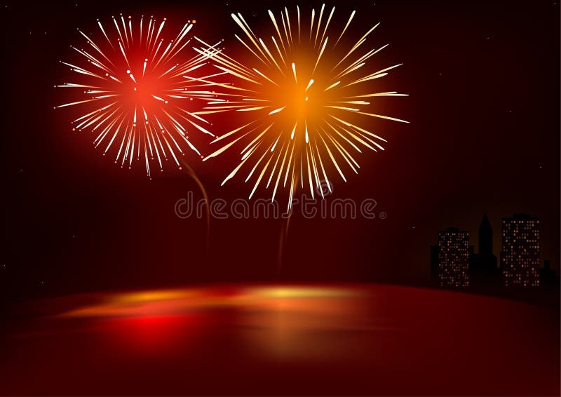 Red Fireworks - Detailed and colored vector illustration with special lightning effects.