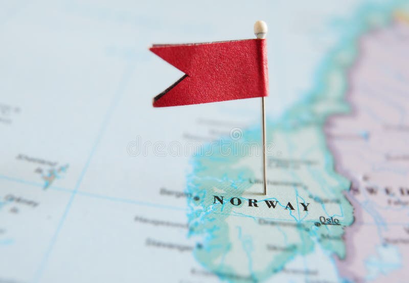 Red Flag Pin Near Oslo in a Map of Norway Stock Image Image of norway