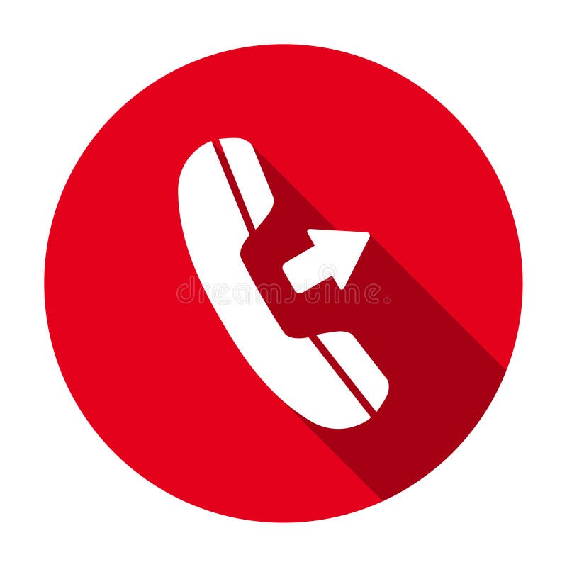 Red flat round outgoing call icon, button with long shadow isolated on a white background. Vector illustration. Outgoing call vectors