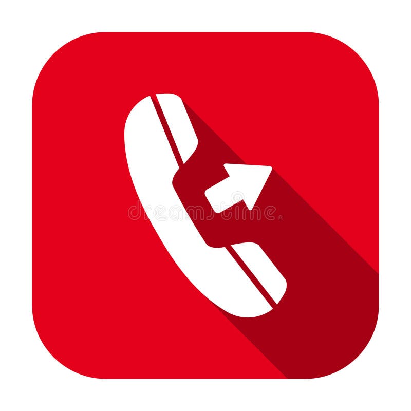 Red flat rounded square outgoing call icon, button with long shadow isolated on a white background. Vector illustration. Outgoing call vectors
