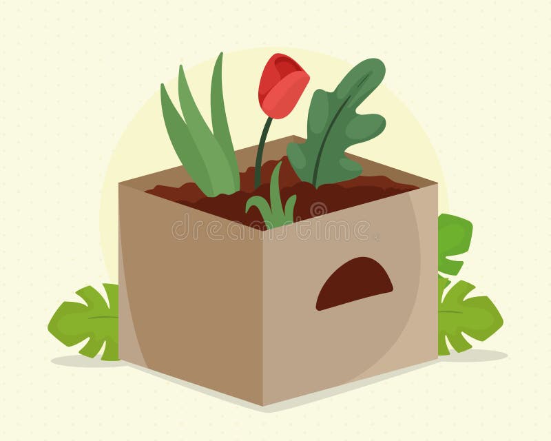 Red flower in box stock vector. Illustration of design 265520004