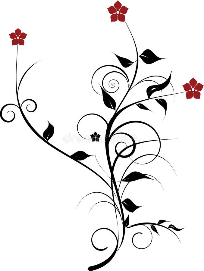 Red Sakura Flower and Vines Pattern Stock Illustration Illustration