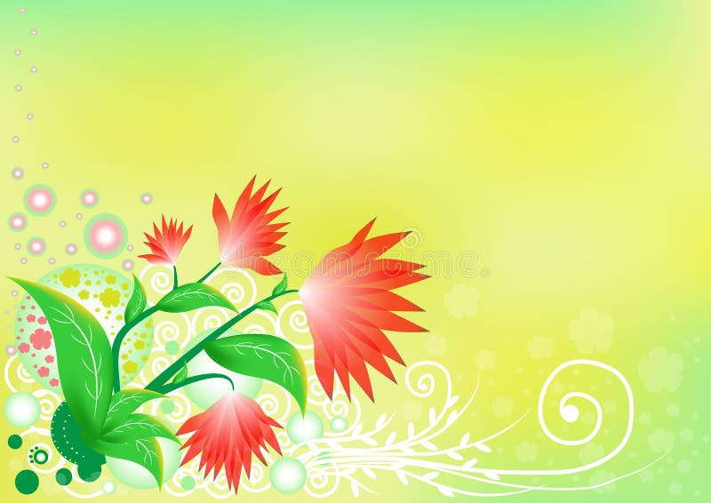 Red Flowers on Green Background Stock Vector Illustration of green