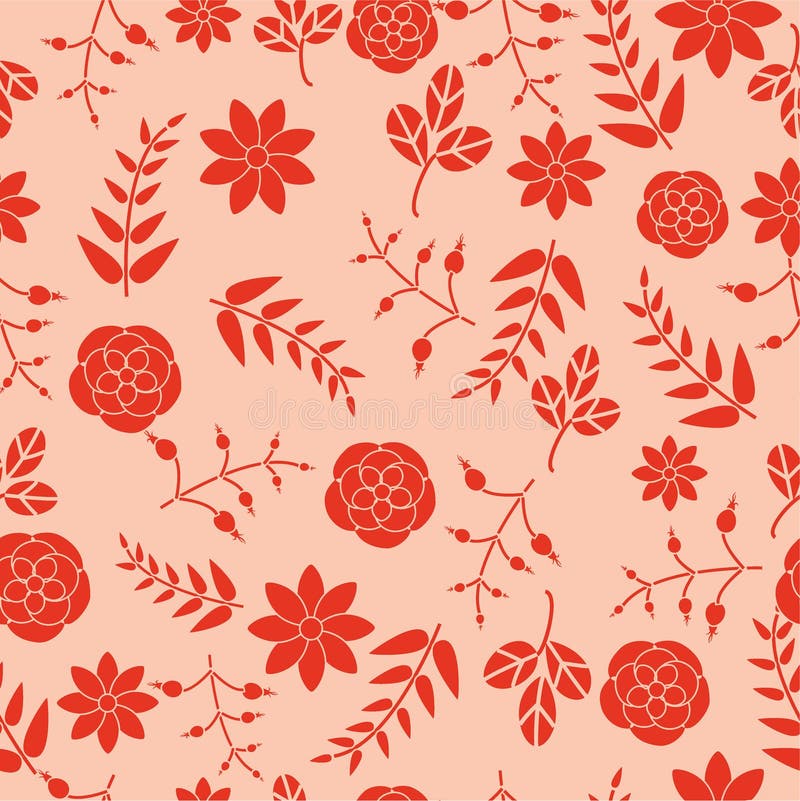 Red Flowers on Pink Background Stock Vector Illustration of