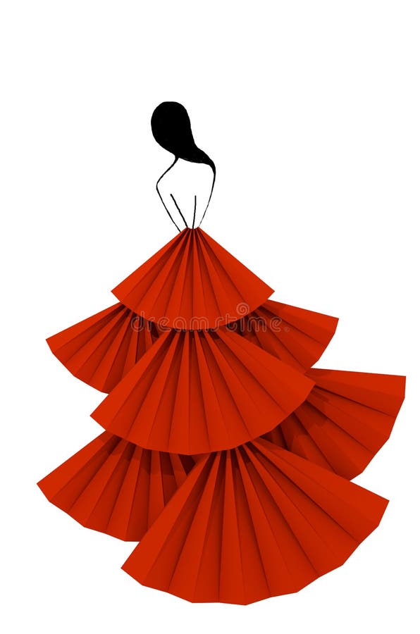 Red Fluffy Dress Woman Silhouette Craft Isolated 3D Illustration Stock - Illustration background, event: 111911948