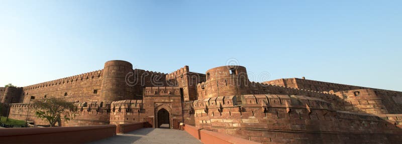 Red Fort in Agra, India Panorama, Travel to Asia. The Red Agra Fort in India. The fortification is a popular tourist attraction in Asia for people on vacation or royalty free stock images Red Fort in Agra, India Panorama, Travel to Asia. The Red Agra Fort in India. The fortification is a popular tourist attraction in Asia for people on vacation or royalty free stock images