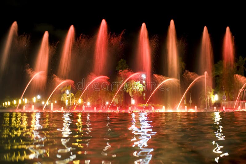 Red fountain stock photo. Image of illuminated, strew 16386286