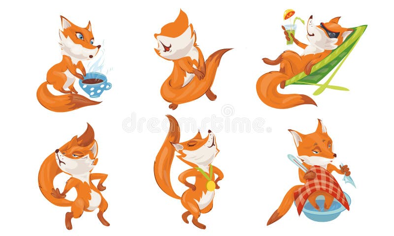 Red Foxes with Blue Eyes Doing Everyday Things Vector Illustration Stock Vector - Illustration of expression, concept: 170519548 Red Foxes with Blue Eyes Doing Everyday Things Vector Illustration Stock Vector - Illustration of expression, concept: 170519548
