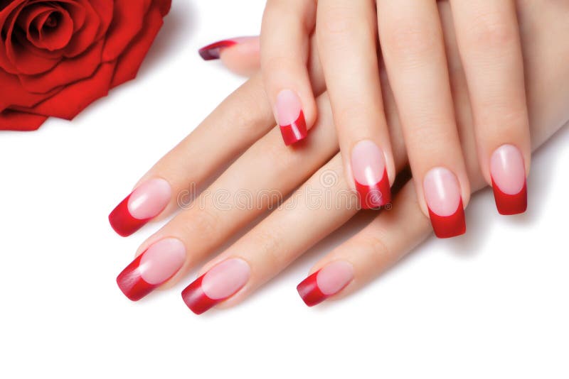 Short red french nails | Mady G.'s Photo | Beautylish