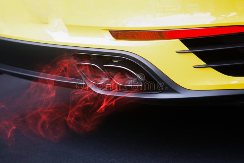 Red Fuel Gas Pollution Car Exhaust Pipe Stock Image Image of road