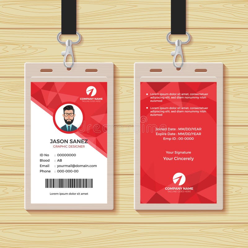 Employee ID Card with Shiny Red Wave Background Stock Vector