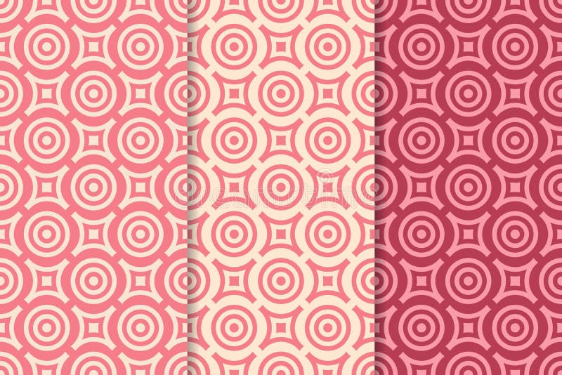 Red geometric seamless patterns with circle elements. Textile or wallpaper background royalty free illustration