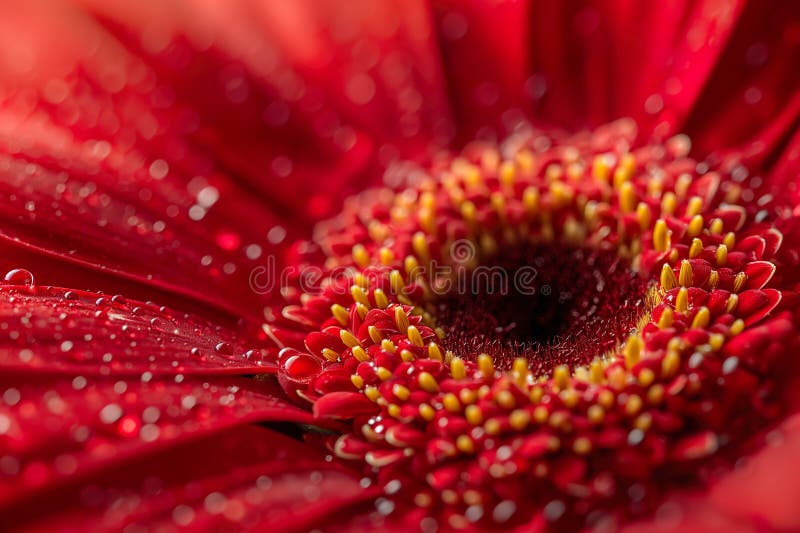 Macrocomanda de gerbera roșie se închide cu picături de apă. royalty free illustration