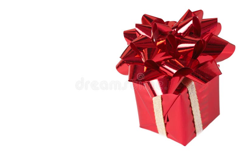 Red gift box with bow on white background