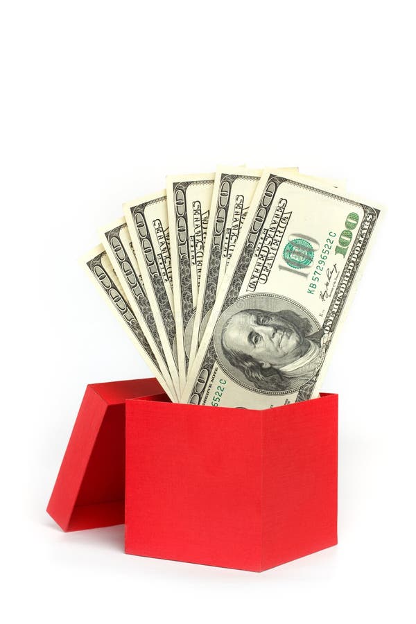 Red Gift Box with Money Isolated on White Stock Image Image of present, isolated 22806387