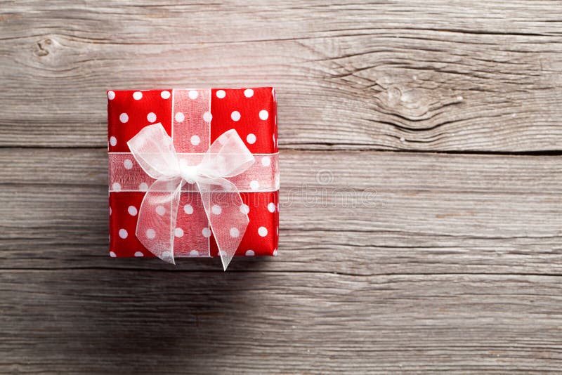 Red gift box, polka dots stock photo. Image of happy 35670376